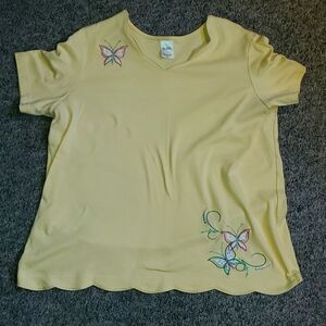 Blair Yellow Embroidered Butterfly Tshirt XL